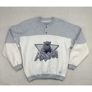 Vintage‎ Alaska Polar Bear Henley Sweatshirt Gear For Sports M Pullover Graphic